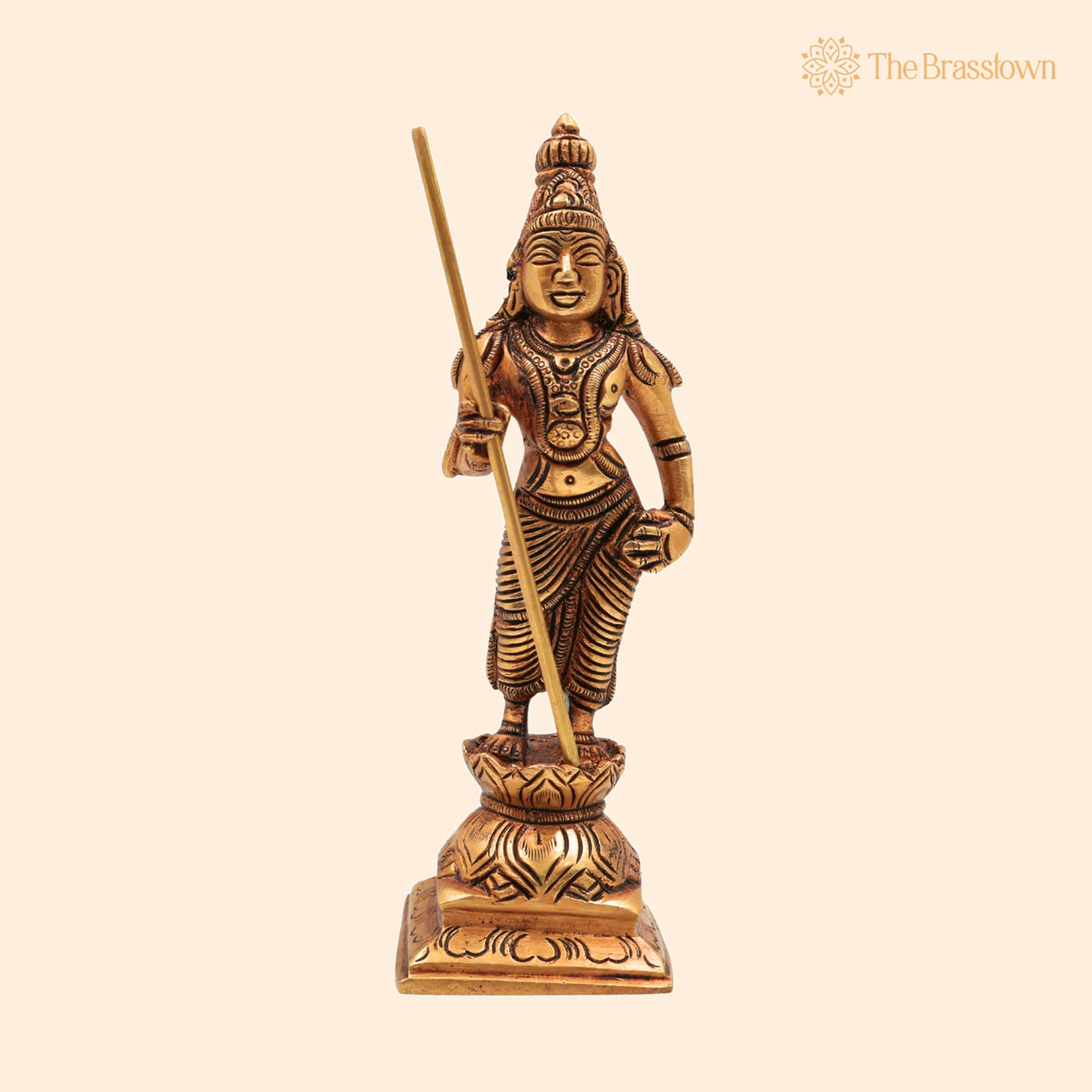 Brass Murugan Idol – Handcrafted Kartikeya Skanda Kumara Shanmukha Subrahmanya Murti, Vel Murugan Sculpture for Pooja, Home Décor & Gifts 6 Inch 1
