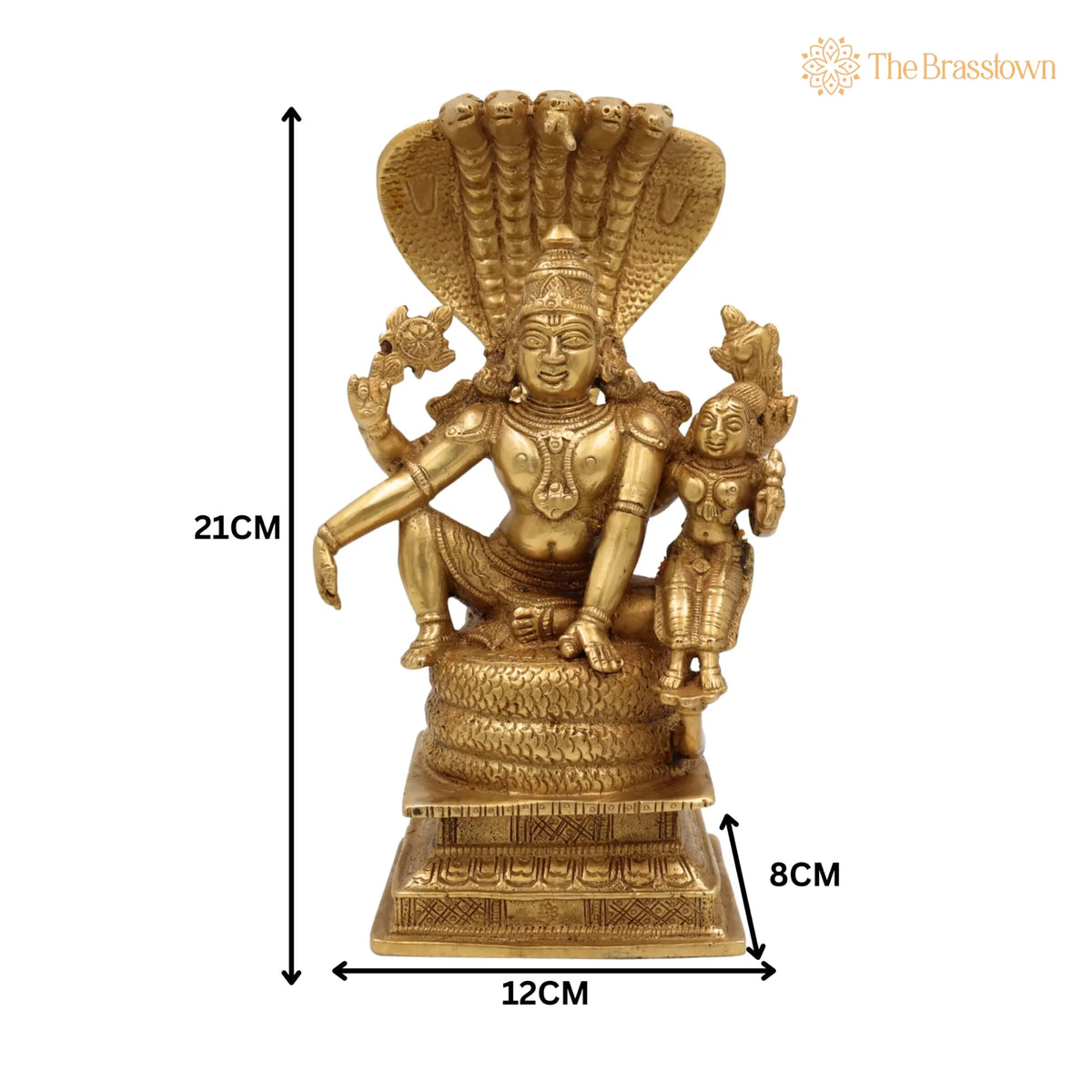 Brass Vishnu Lakshmi Idol on Adishesha – Handcrafted Lakshmi Narayan Sculpture, Peetal/Pittal Murti for Home Pooja 8.5 Inch 5