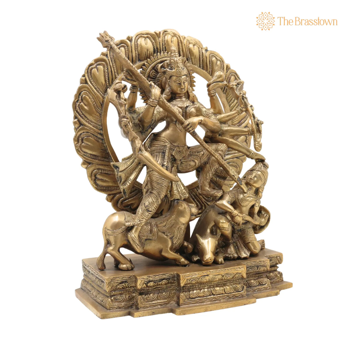 Brass Durga Devi Idol – Handcrafted Mahishasura Mardini, Shakti, Chamundeshwari, Vaishno Devi, Tulja Bhavani 13 Inch 2