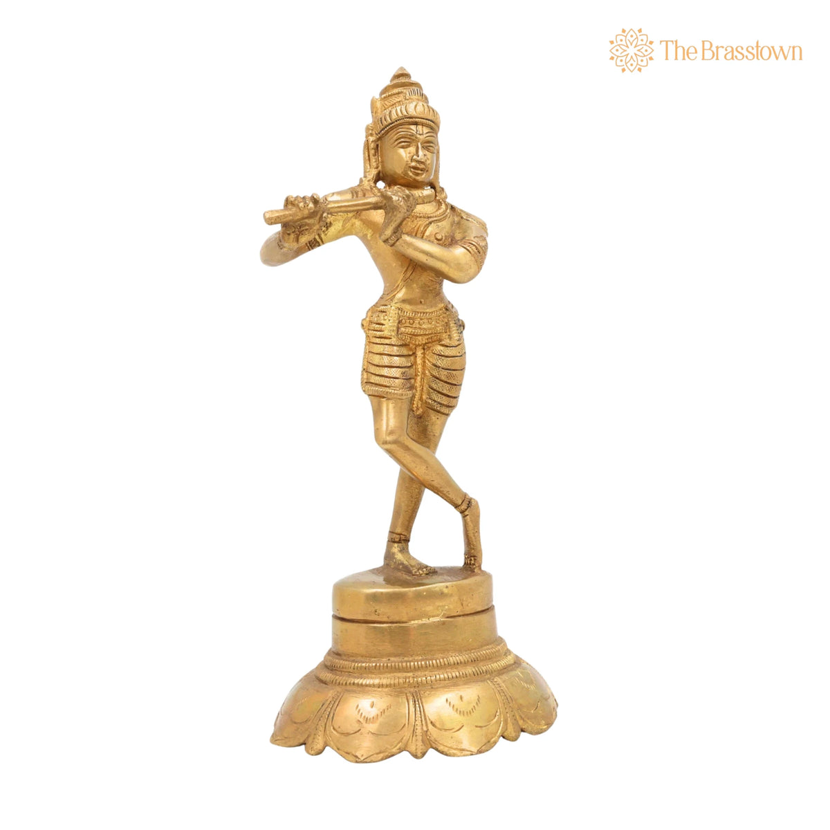 Brass Lord Krishna Idol Playing Flute – Handcrafted Venugopal Kanha Murti, Peetal Govinda Gopala Statue for Pooja, Mandir 7.5 Inch 2