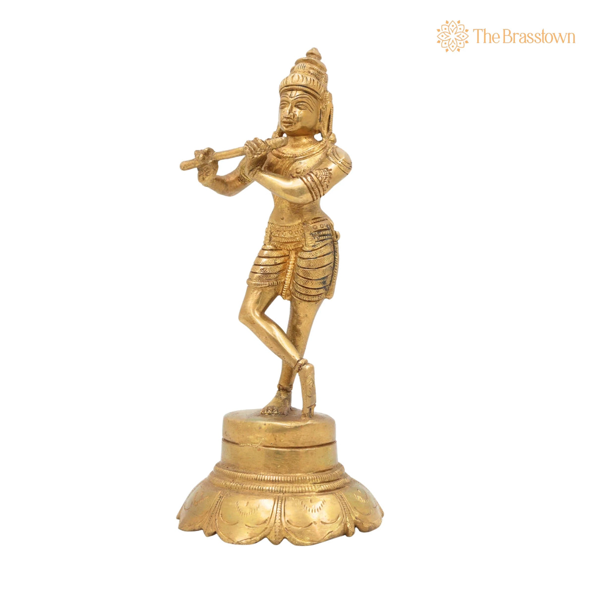 Brass Lord Krishna Idol Playing Flute – Handcrafted Venugopal Kanha Murti, Peetal Govinda Gopala Statue for Pooja, Mandir 7.5 Inch 3