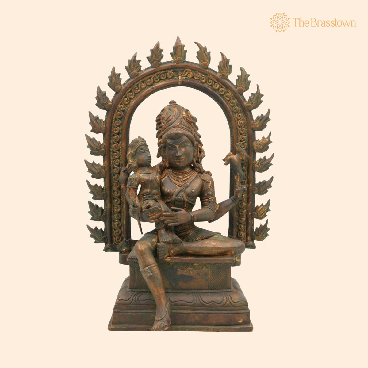 Handcrafted Bronze Shiva with Kartikeya Idol – Mahadev Panchaloha Murti, Chola Art Shiva Statue for Puja & Home Décor, Bholenath 13 Inch 1