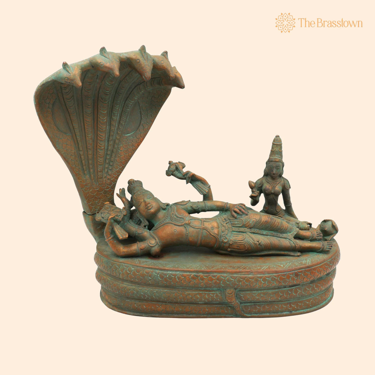 Handcrafted Panchaloha Bronze Padmanabha Idol – Anantha Padmanabha Murti for Puja, Home Mandir & Décor 10.5 Inch 1