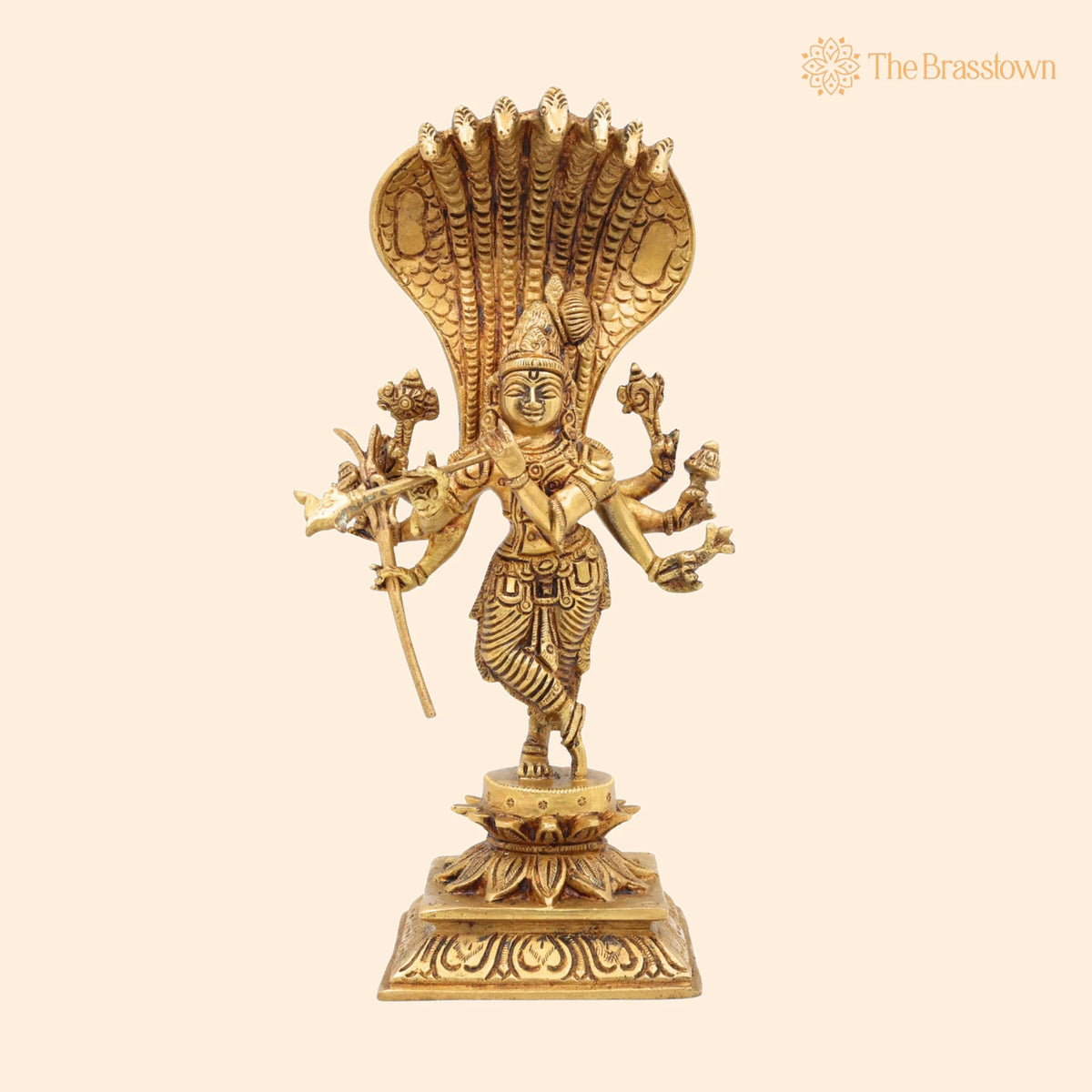 Brass Ashta Bhuja Krishna Idol with Naga Aura – Handcrafted Shree Krishna Murti, Kanha Moorti, Govinda Statue for Home Temple Pooja & Décor 11 Inch 1