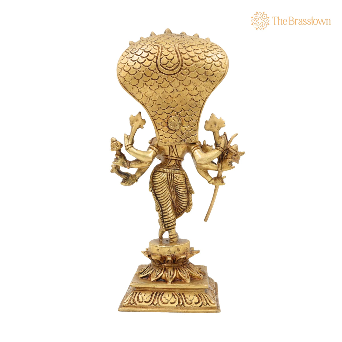 Brass Ashta Bhuja Krishna Idol with Naga Aura – Handcrafted Shree Krishna Murti, Kanha Moorti, Govinda Statue for Home Temple Pooja & Décor 11 Inch 4