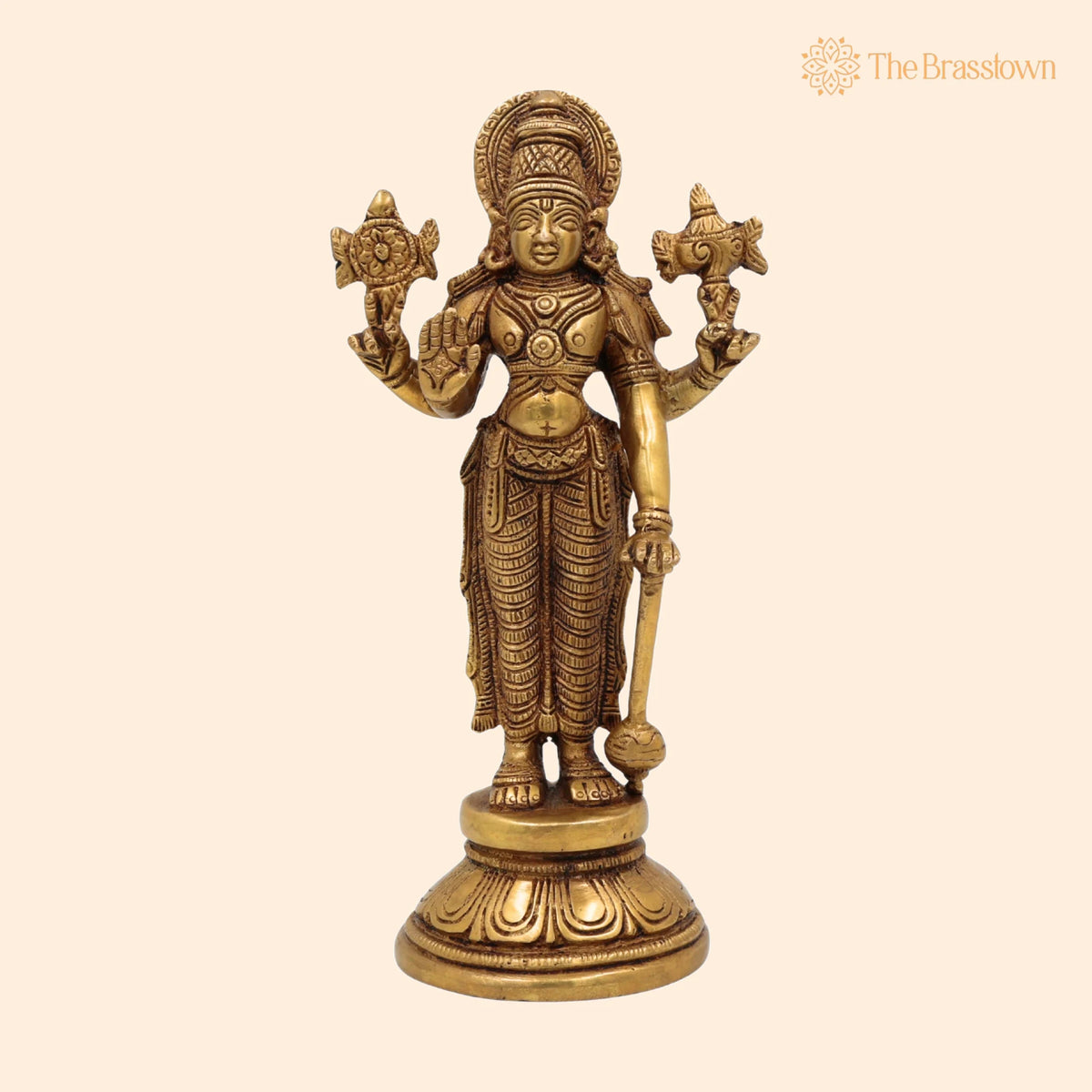 Brass Handmade Vishnu Idol – Narayana Murti, Temple & Pooja Décor, Spiritual Gift 9 Inch 1