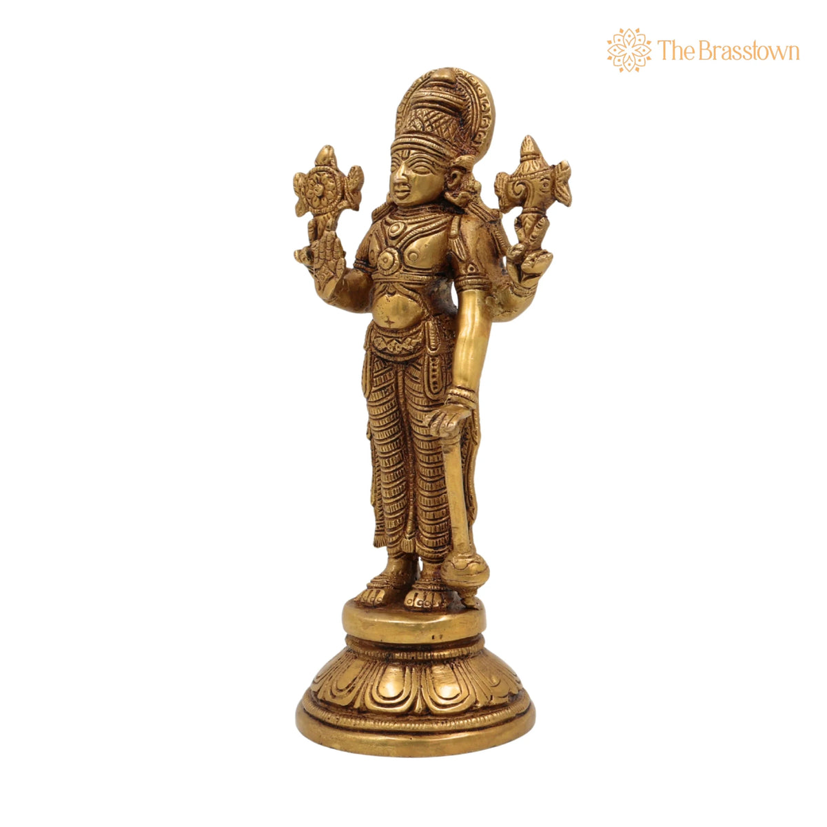 Brass Handmade Vishnu Idol – Narayana Murti, Temple & Pooja Décor, Spiritual Gift 9 Inch 3