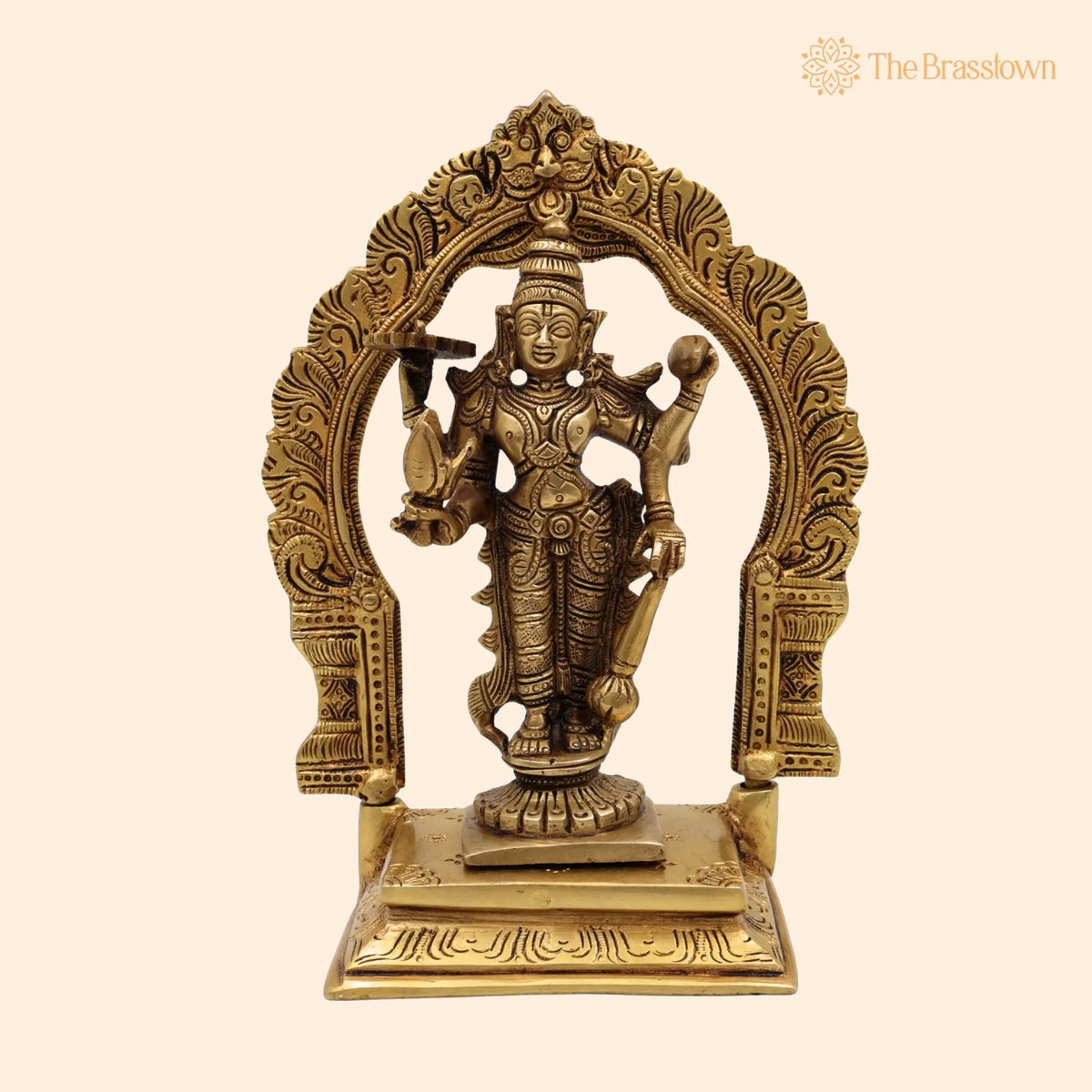 Brass Vishnu Idol with Prabhavali – Handcrafted Narayana Statue, Padmanabha, Ranganatha for Puja, Home Mandir & Décor 8 Inch 1