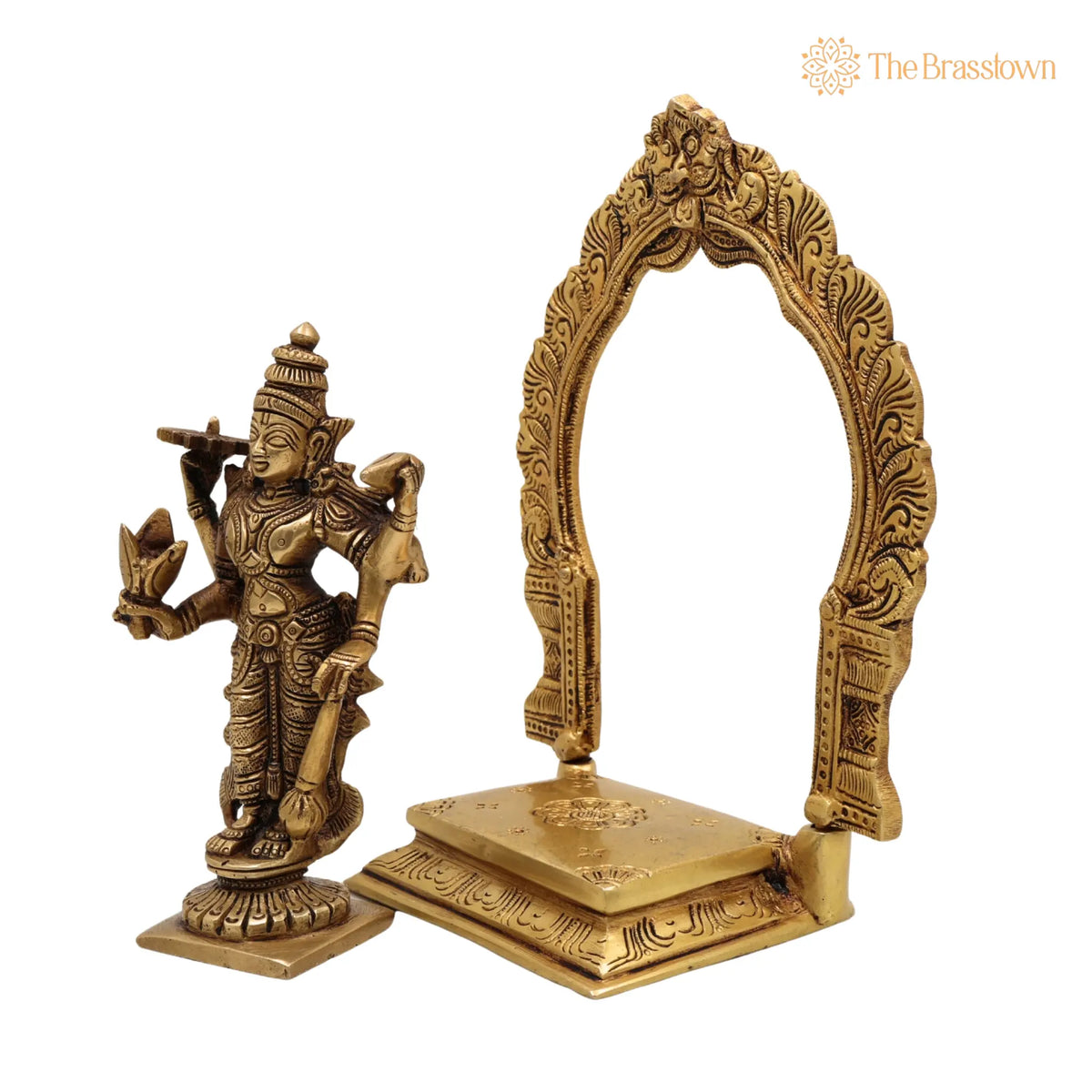 Brass Vishnu Idol with Prabhavali – Handcrafted Narayana Statue, Padmanabha, Ranganatha for Puja, Home Mandir & Décor 8 Inch 3