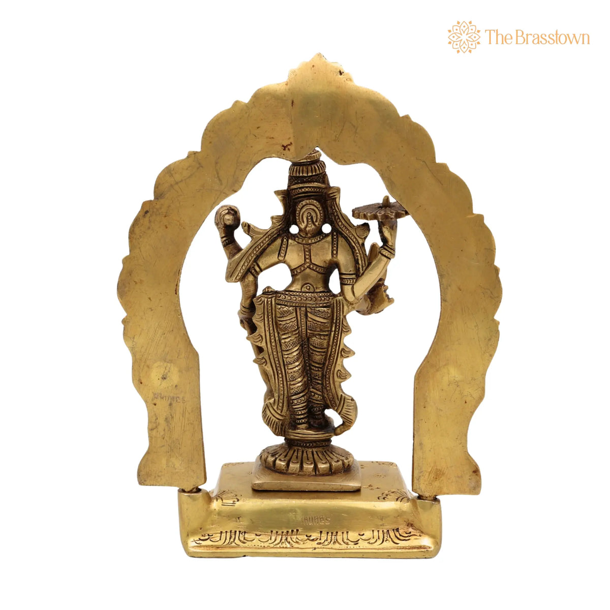 Brass Vishnu Idol with Prabhavali – Handcrafted Narayana Statue, Padmanabha, Ranganatha for Puja, Home Mandir & Décor 8 Inch 4