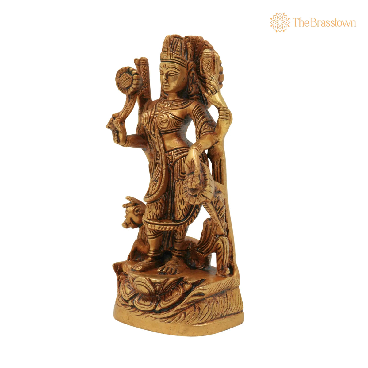 Handcrafted Brass Durga Devi Idol – Mahishasura Mardini, Shakti, Simhavahini, Vaishno Devi Murti for Pooja & Home Décor 6 Inch 2