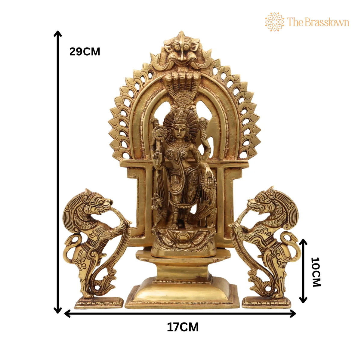 Brass Durga Devi Idol with Prabhavali & Lion Yali – Handcrafted Mahishasura Mardini, Simhavahini Shakti, Maa Bhavani Murti for Home 11.5 Inch 5