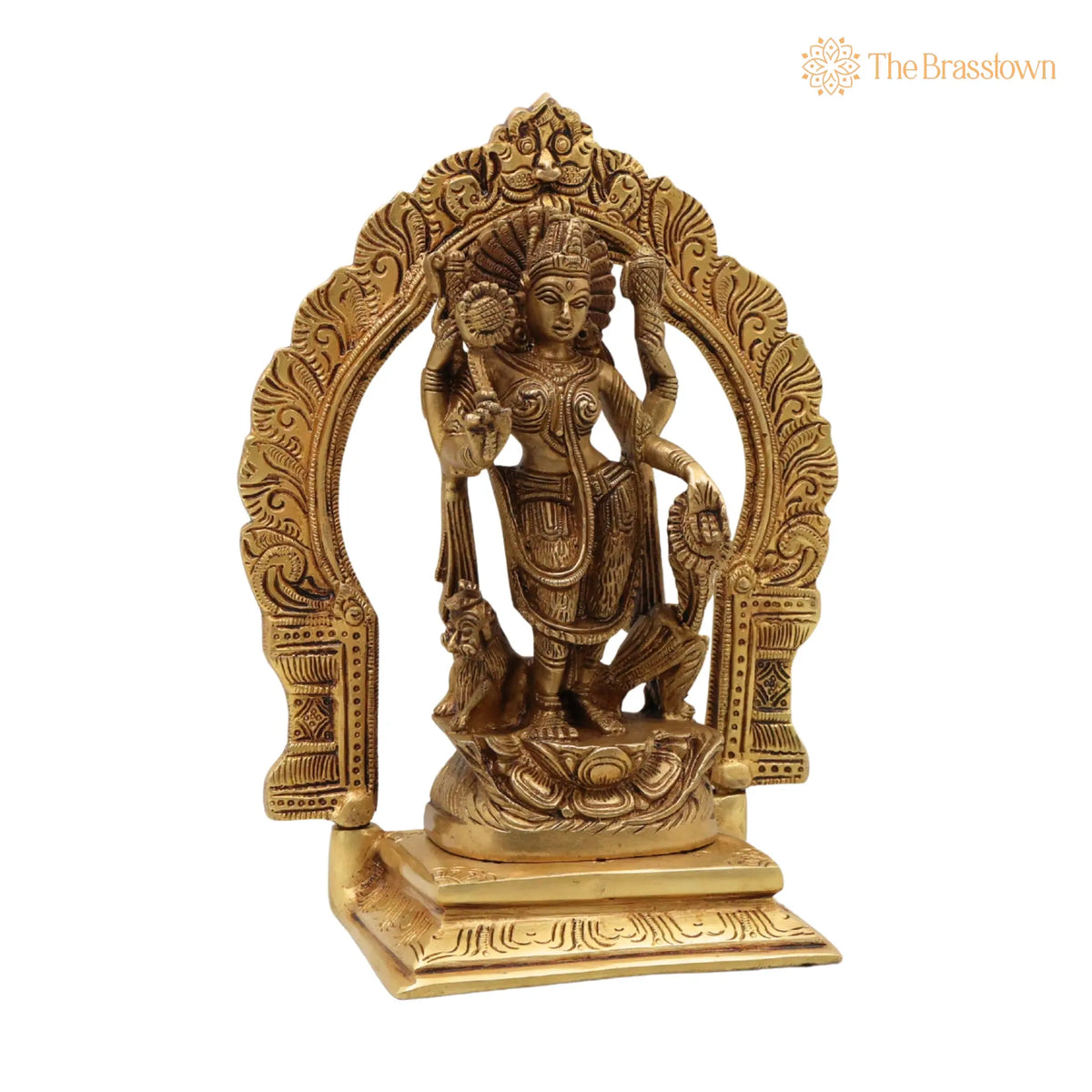 Brass Durga Maa Idol – Sherawali Mata Statue, Handmade Devi Murti with Prabhavali & Base for Puja, Home Mandir & Décor 8 Inch 2