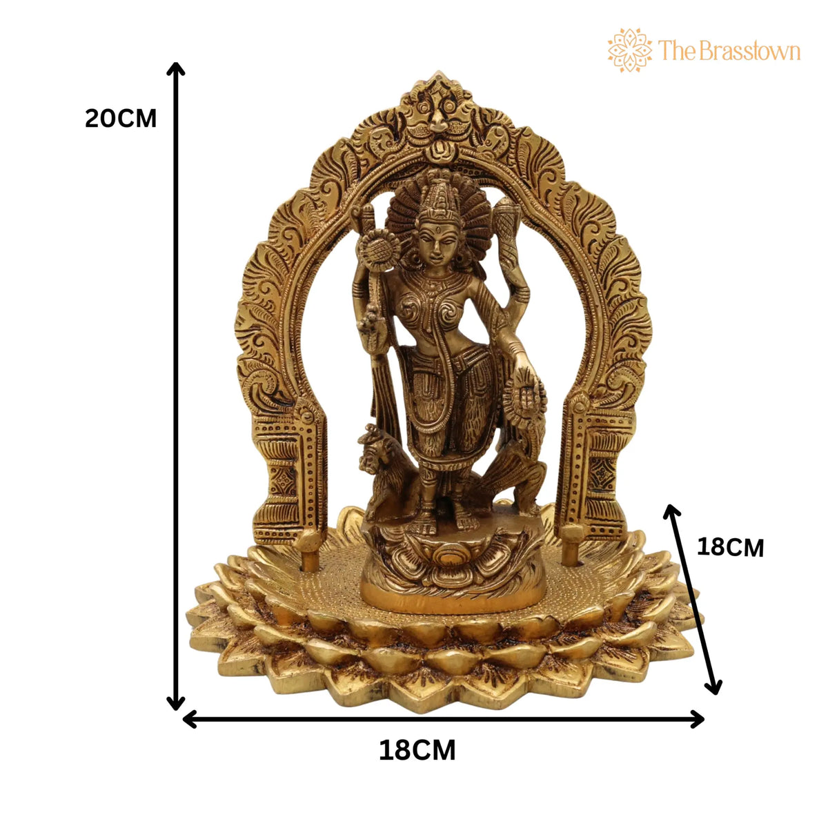 Handcrafted Brass Durga Devi Idol with Prabhavali – Mahishasura Mardini, Shakti, Chamundeshwari, Antique Finish for Pooja 8 Inch 5