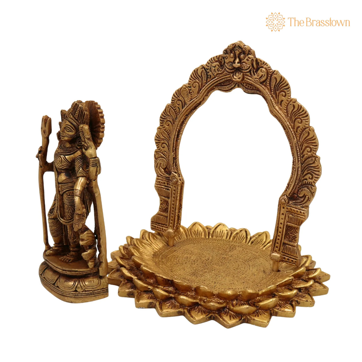 Brass Ardhanarishvara Statue on Lotus Chowki with Prabhavali – Handcrafted Perfect Home Décor & Pooja Idol 8 Inch 3