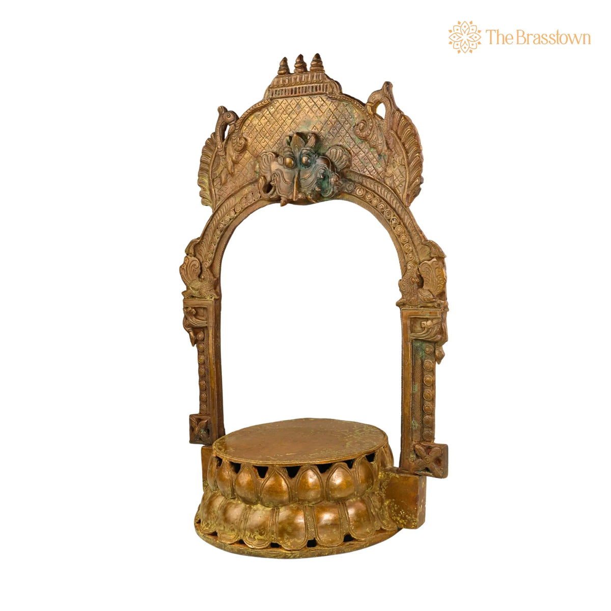 Bronze Lotus Chowki with Prabhavali – Handcrafted Traditional Pooja Stand 22 Inch 2