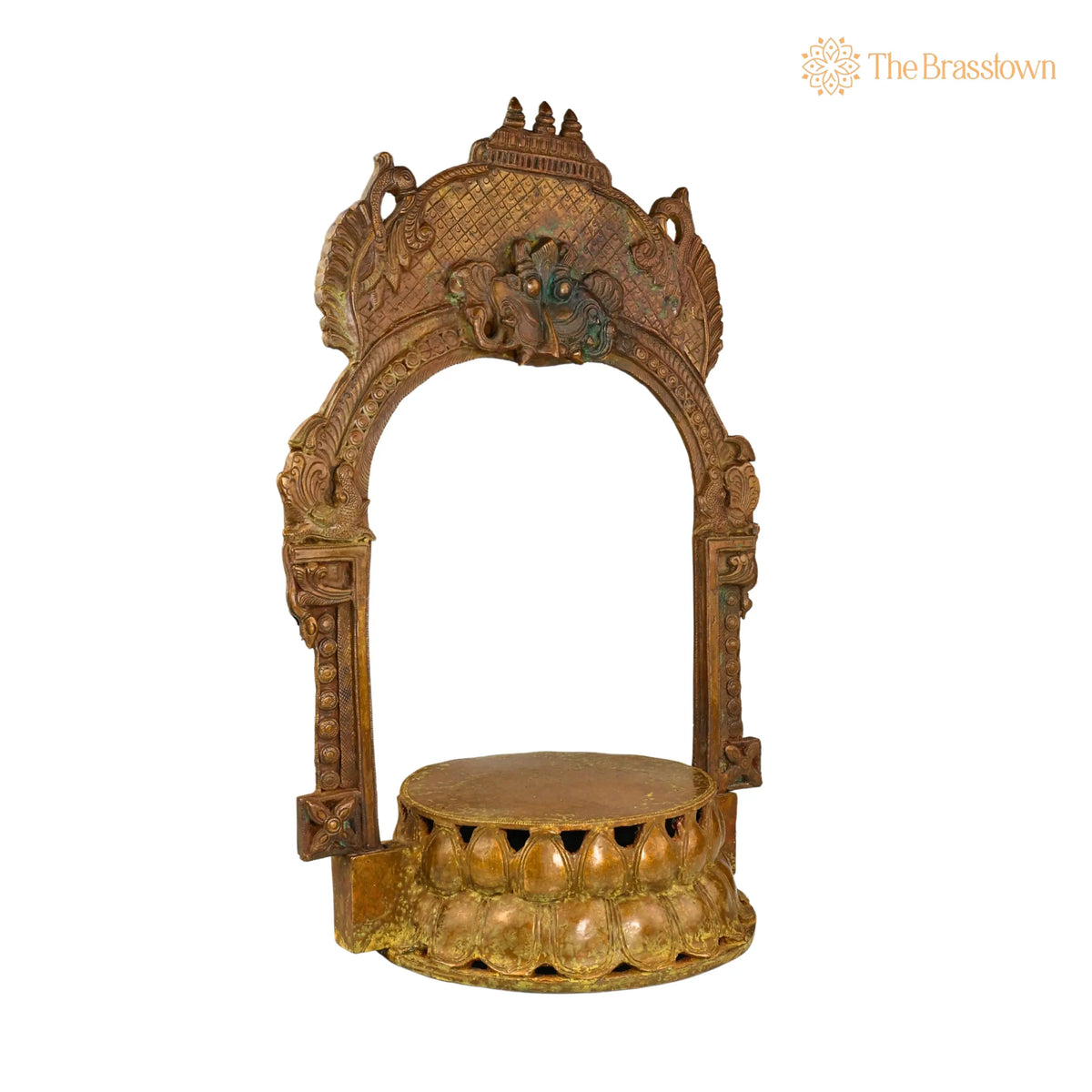 Bronze Lotus Chowki with Prabhavali – Handcrafted Traditional Pooja Stand 22 Inch 3