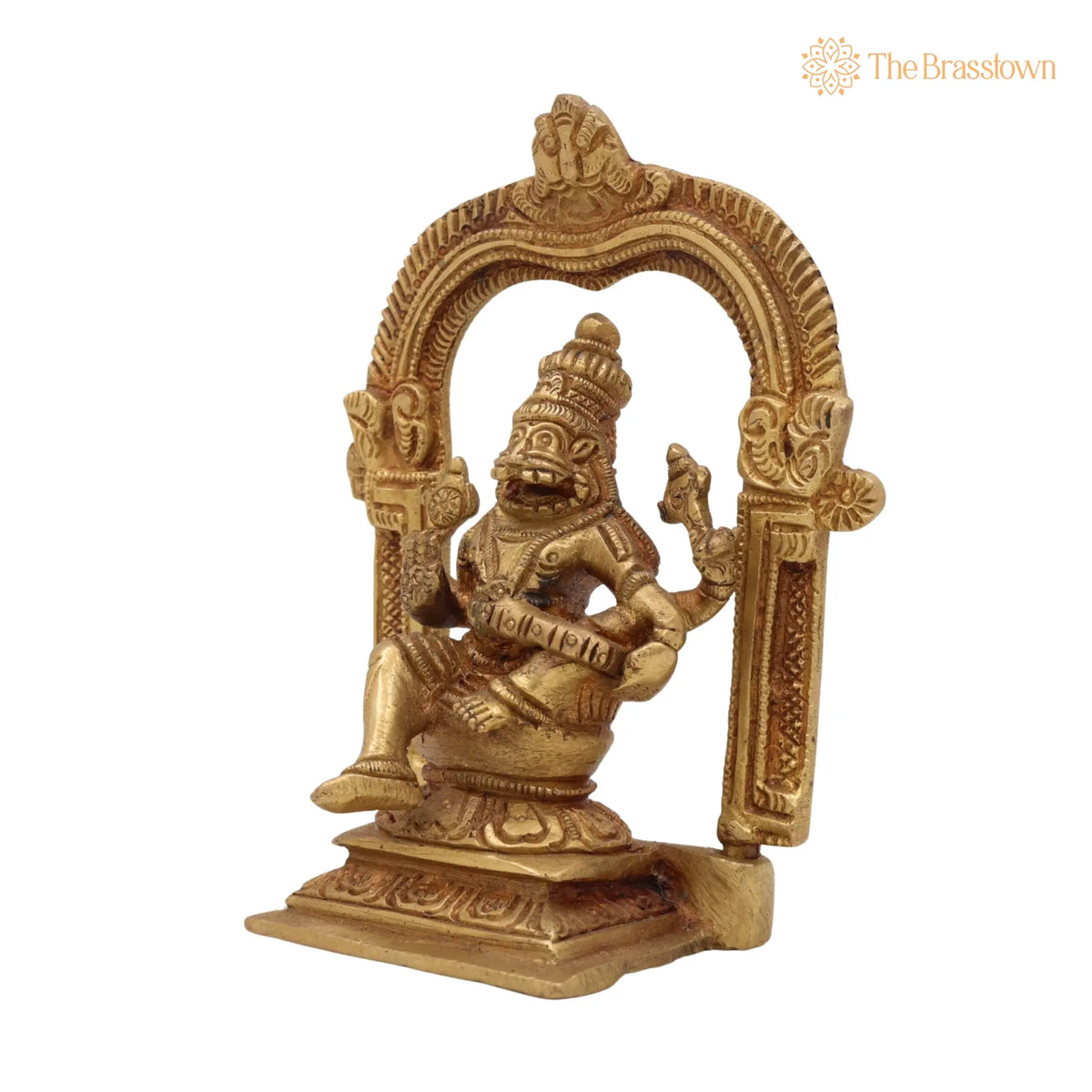 Brass Narasimha Swamy Idol – Handcrafted Lord Narasingha Murti, Yoga Narasimha Vigraha, Nrisimha Deva Statue for Pooja Room, Home 5 Inch 3