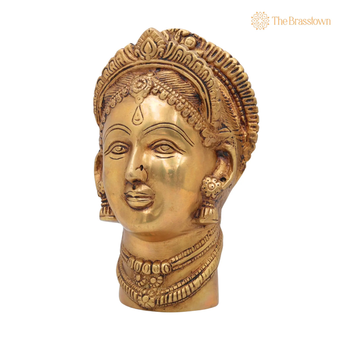 Handmade Mahalakshmi Brass Face Idol – Shri Lakshmi Devi Head Sculpture for Pooja Room, Temple & Home Décor, Gajalakshmi 7.5 Inch 3