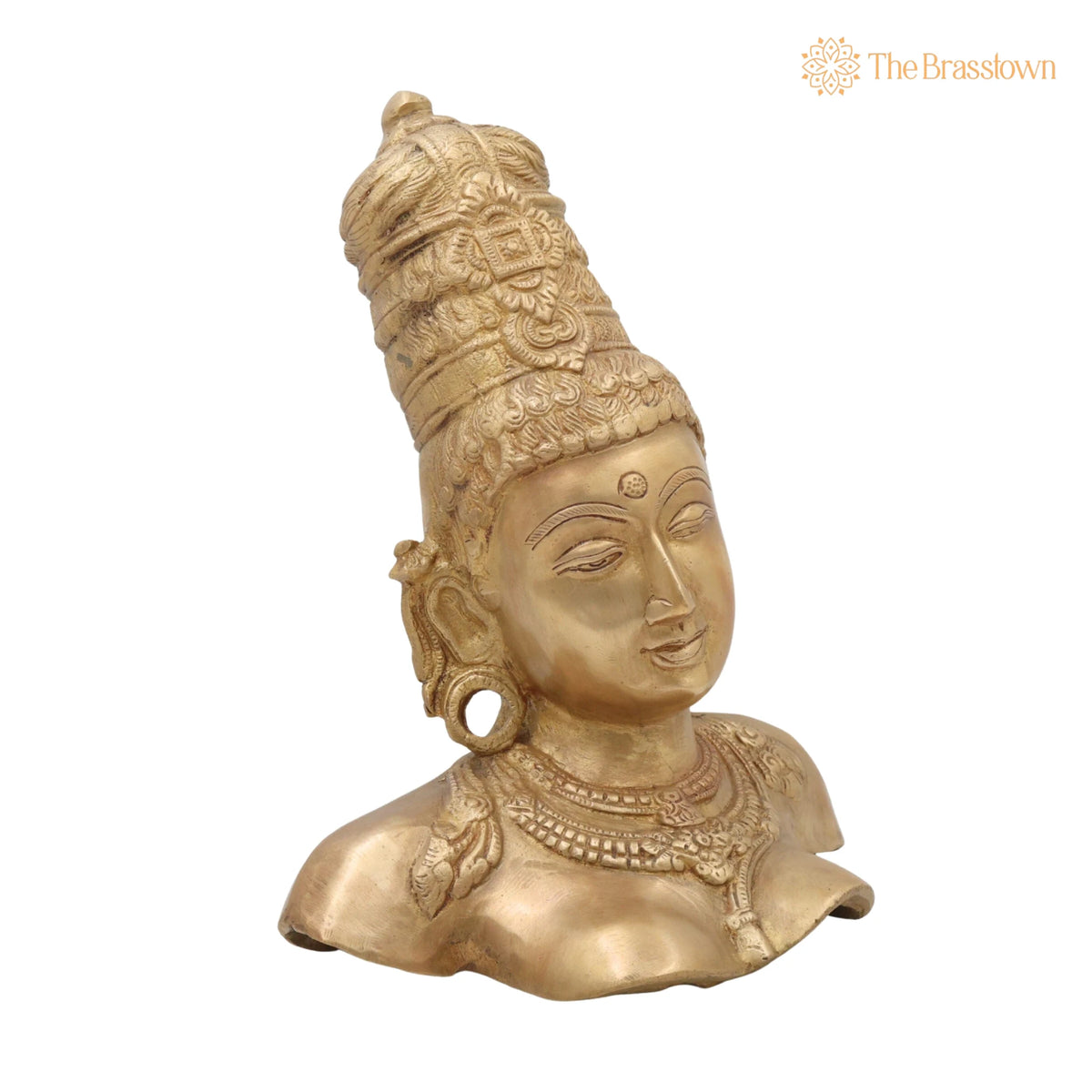 Brass Parvati Head Idol – Shakti Gauri Uma Devi Face Murti, Handcrafted Pittal Moorthi for Home Temple, Puja, Décor & Gifts 12 Inch 2