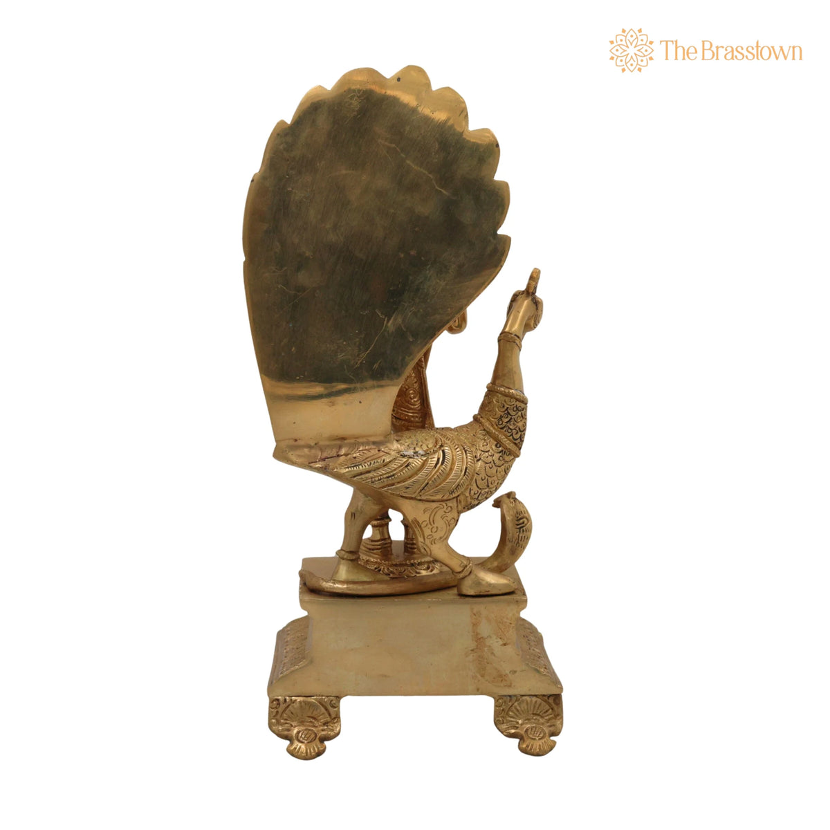 Brass Lord Murugan Idol with Peacock & Vel – Handcrafted Kartikeya Subramanya Skanda Shanmukha Statue for Pooja, Home Temple & Gifts 13.5 Inch 4