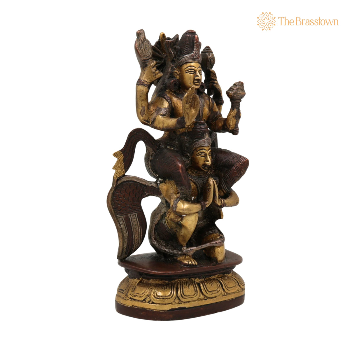 Brass Vishnu Riding Garuda Idol – Handcrafted Lord Narayana Murti, Narayana Vigraha, Temple Idol, Spiritual Showpiece 8 Inch 2