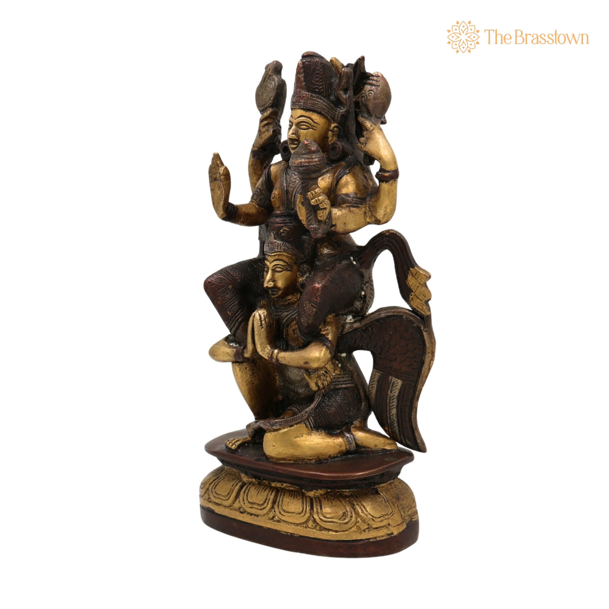 Brass Vishnu Riding Garuda Idol – Handcrafted Lord Narayana Murti, Narayana Vigraha, Temple Idol, Spiritual Showpiece 8 Inch 3