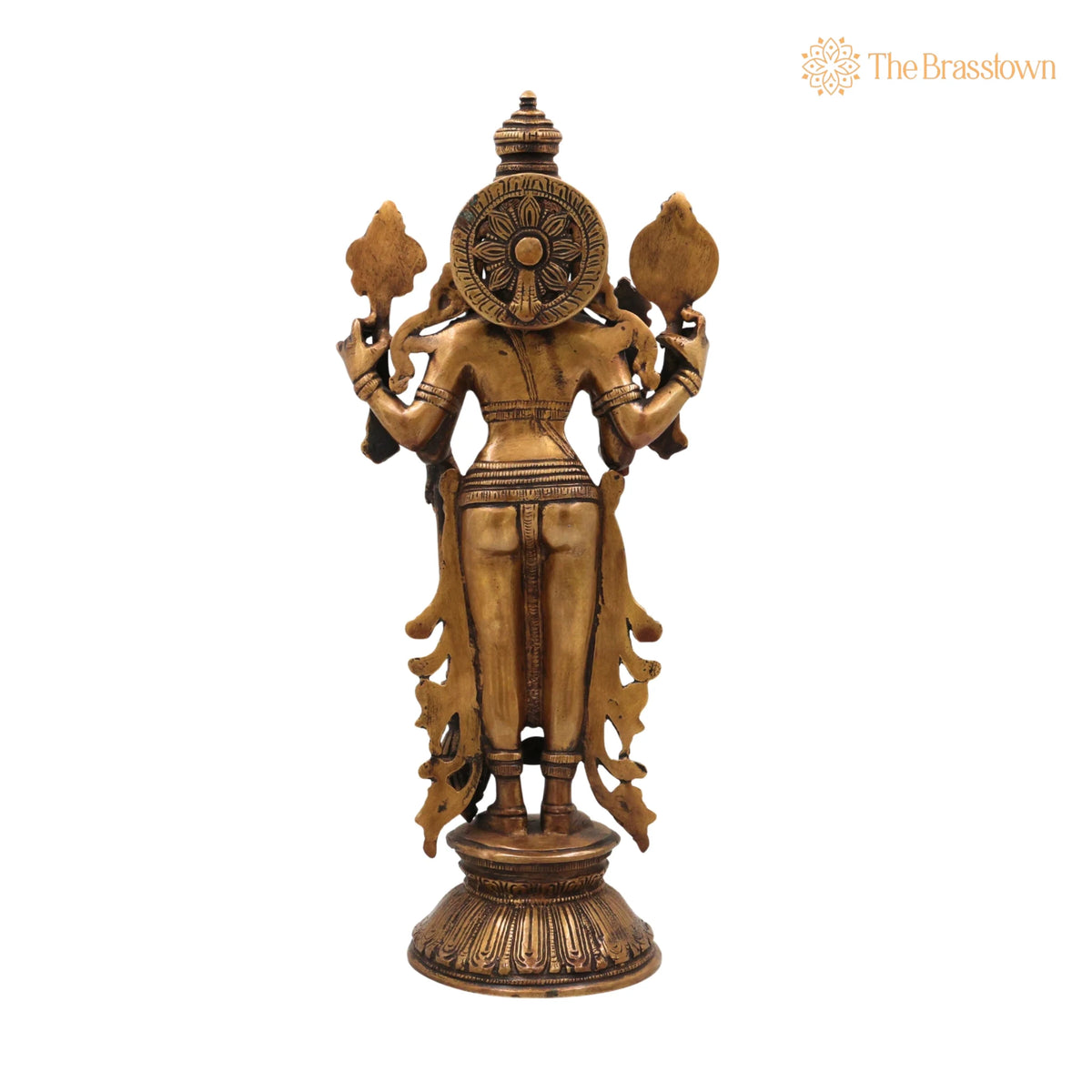 Brass Vishnu Idol – Handcrafted Narayana Murti Statue, Hindu God Murti for Pooja, Temple, Home Décor & Gifts 13 Inch 4