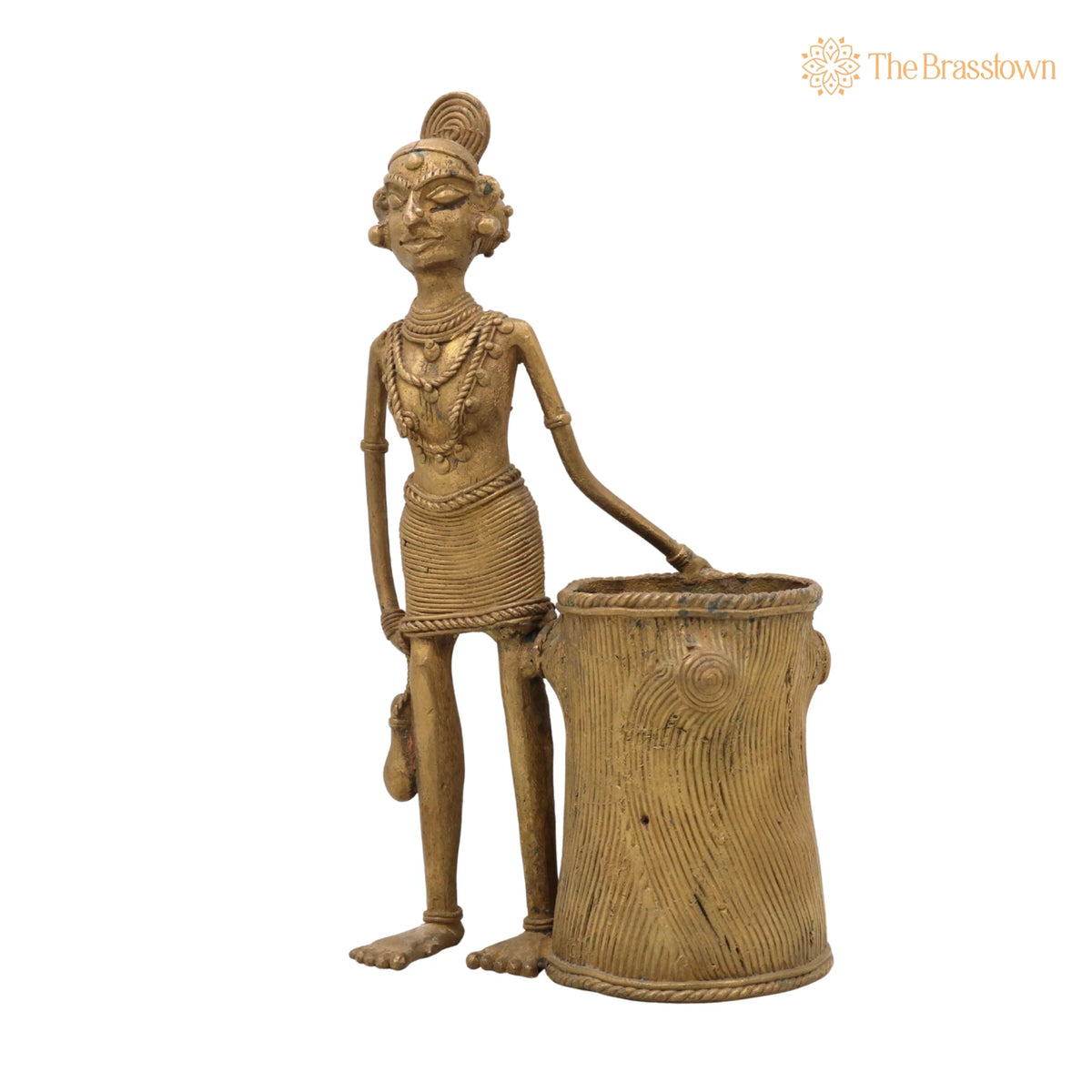 Brass Dogra Lady Pen Stand – Handcrafted Tribal Art Desk Accessory for Home Décor & Gifting 11 Inch 3