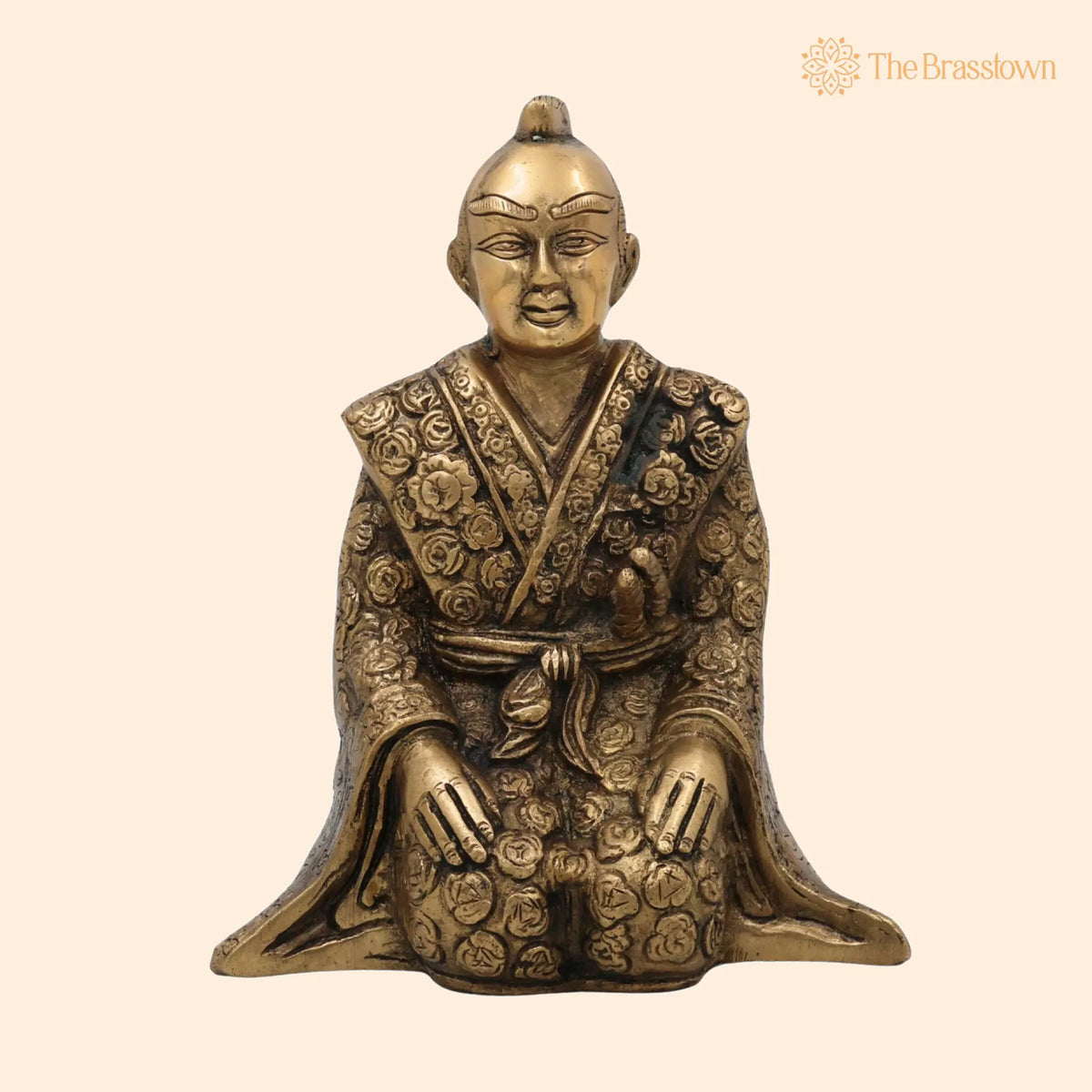 Brass Samurai Idol – Handcrafted Peetal Japanese Warrior Statue, Bushido Ronin Katana Murti, Antique Pittal Samurai Figurine 7.5 Inch 1