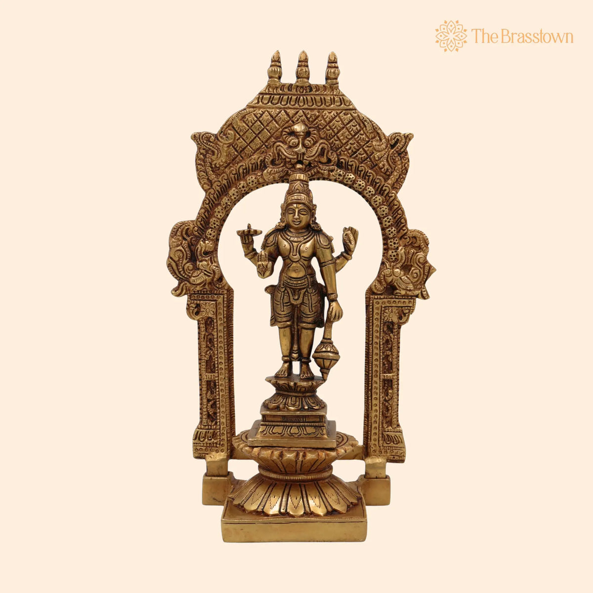Handcrafted Brass Vishnu Idol with Temple Style Prabhavali Peetam – Narayana, Puja, and Décor 10.5 Inch 1