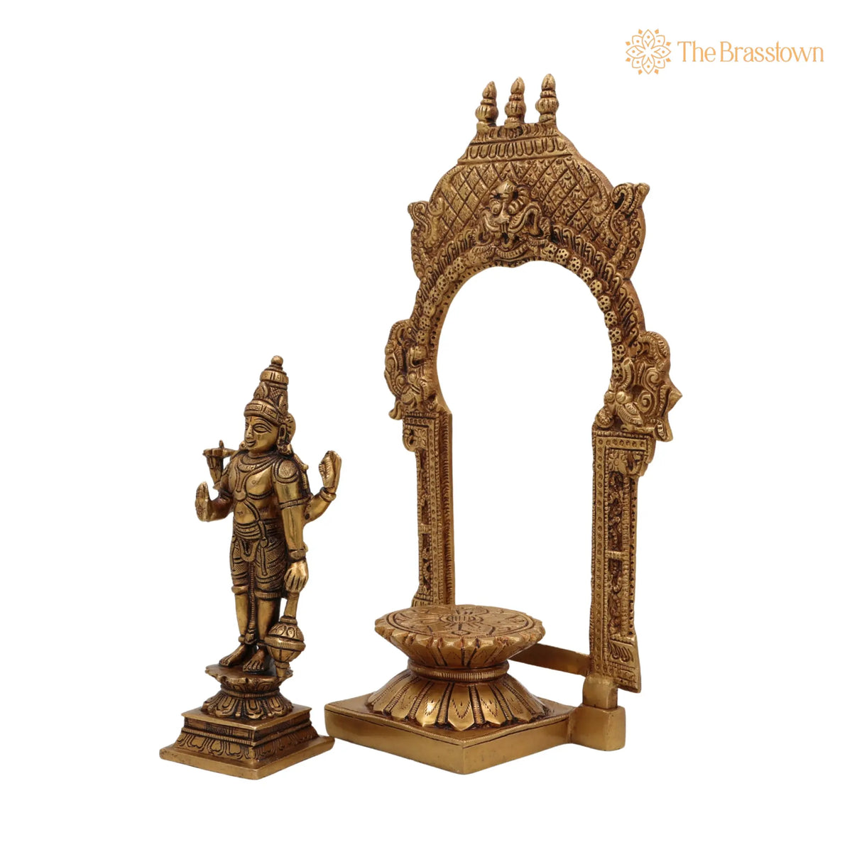 Handcrafted Brass Vishnu Idol with Temple Style Prabhavali Peetam – Narayana, Puja, and Décor 10.5 Inch 3