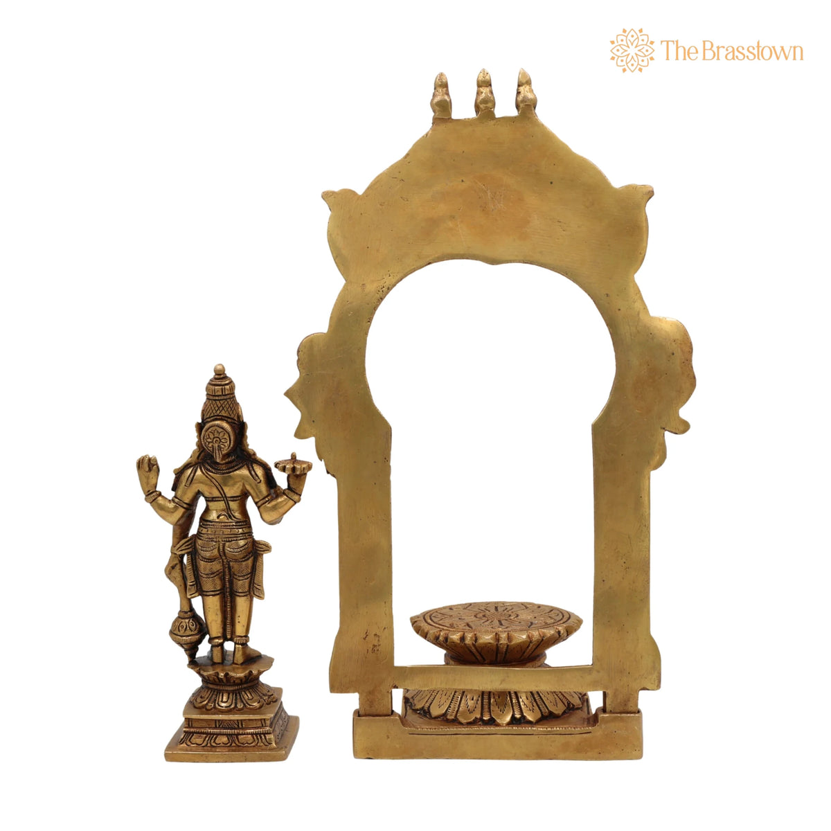 Handcrafted Brass Vishnu Idol with Temple Style Prabhavali Peetam – Narayana, Puja, and Décor 10.5 Inch 4