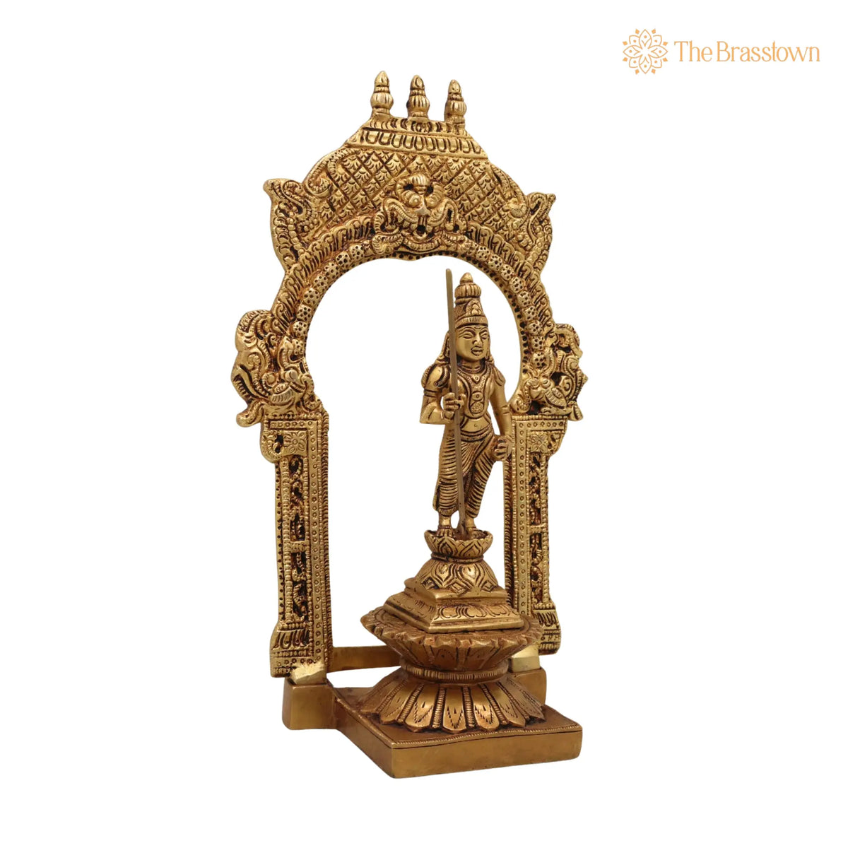 Brass Murugan Idol with Prabhavali – Handcrafted Kartikeya Subramanya Skanda Shanmuga Velan Statue for Home Temple, Pooja & Décor 10.5 Inch 2