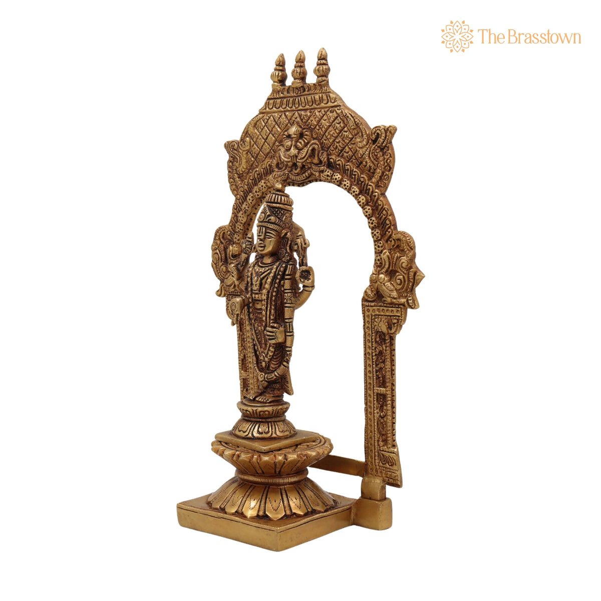 Brass Vishnu Idol with Temple Style Prabhavali Peetam – Handcrafted Narayana Murti, Pooja, Gifts & Spiritual Display 10.5 Inch 3