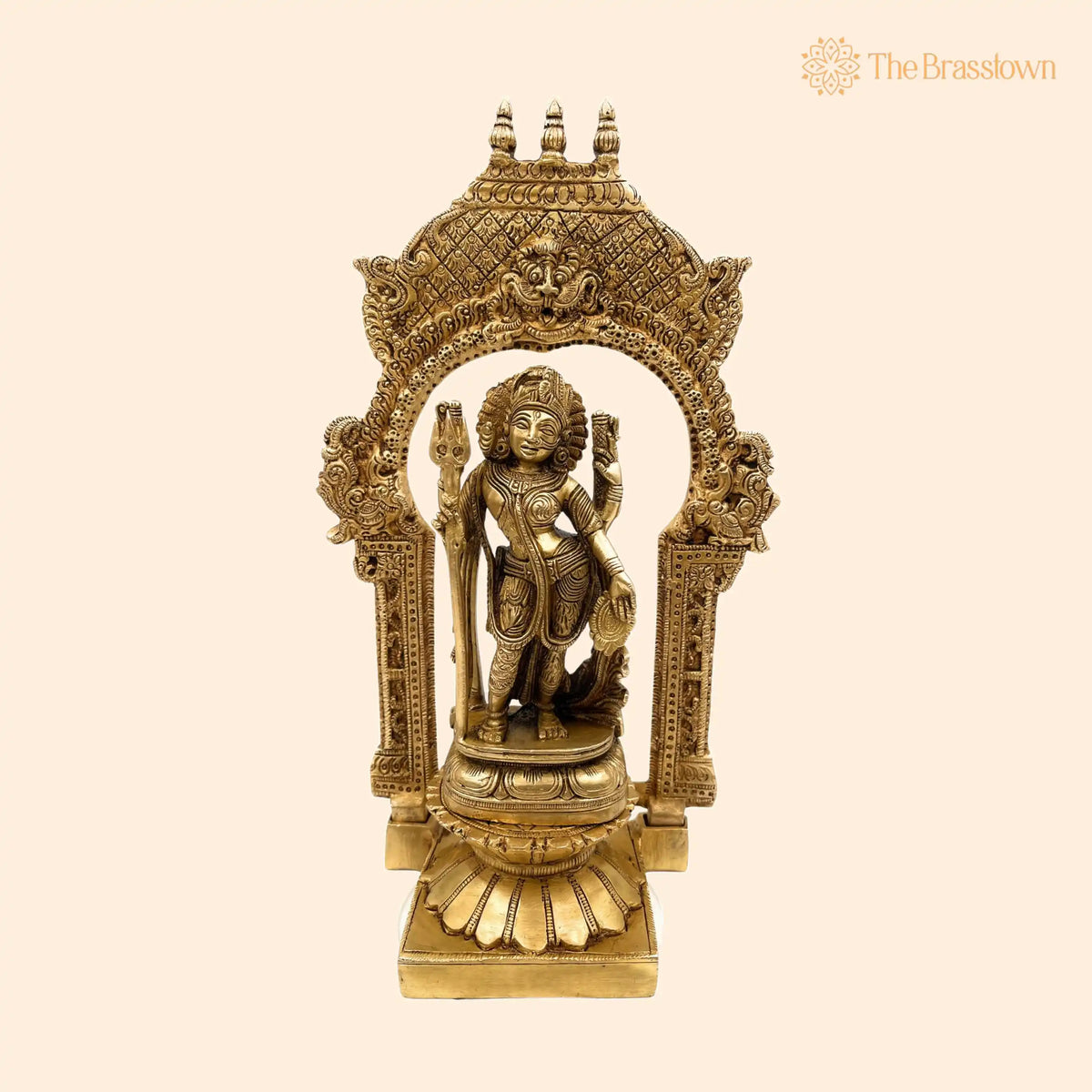 Brass Ardhanarishvara Idol – Handcrafted on Lotus Chowki with Temple Shaped Prabhavali, Divine Home Décor, Spiritual Statue 12 Inch 1