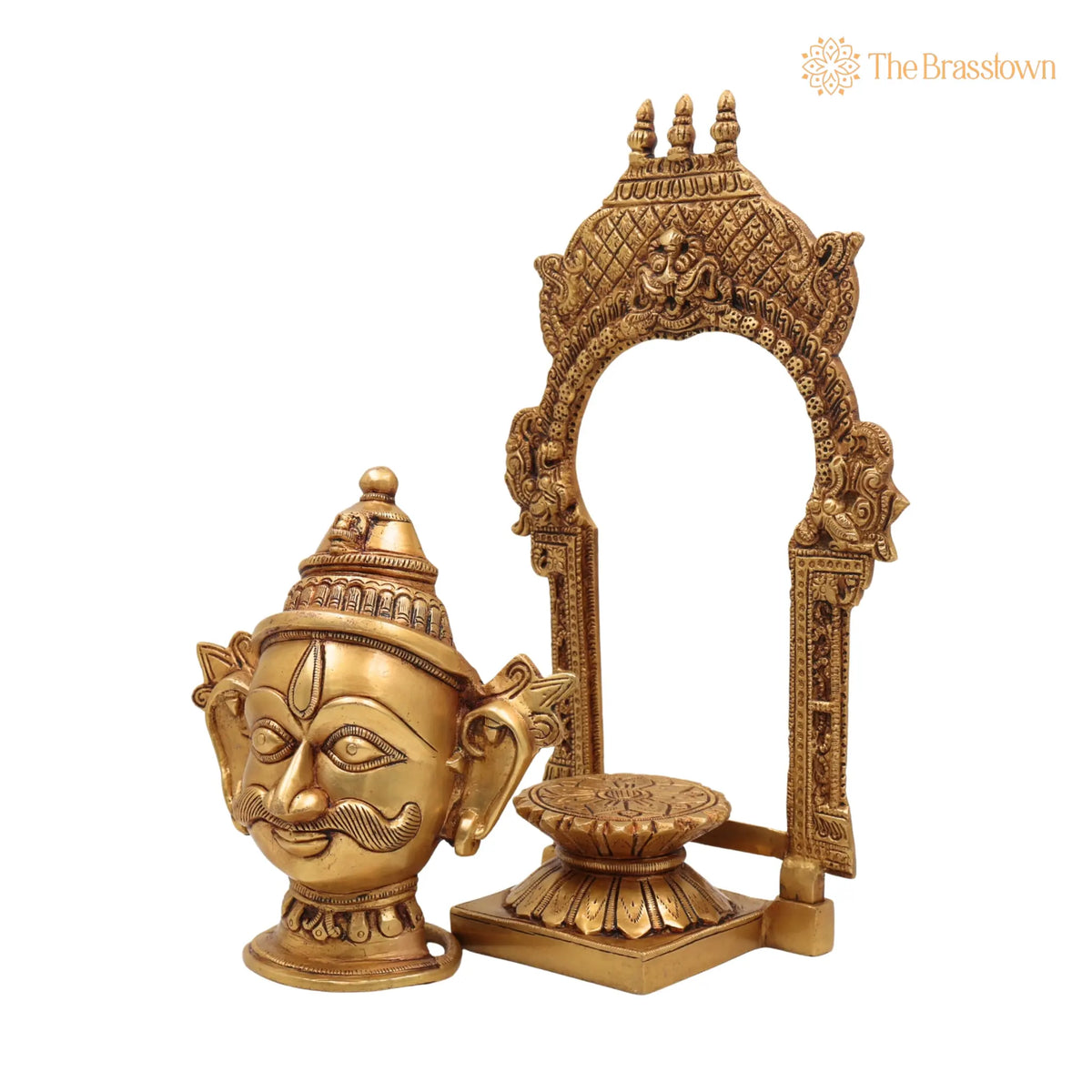 Brass Shiva Face Idol with Prabhavali – Mahadev Murti, Shankar Bholenath Statue, Handmade Home & Temple Décor 10.5 Inch 3