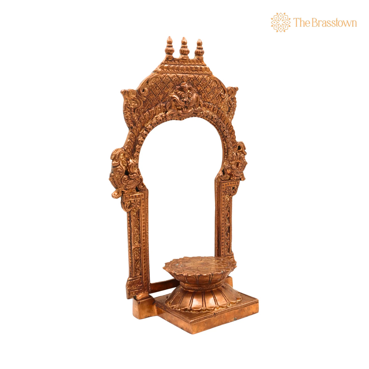 Bronze Lotus Chowki With Prabhavali – Handcrafted Panchaloha Kamal Peetha Stand for God Idol 12 Inch 2