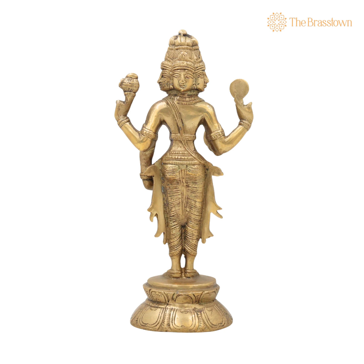 Brass Brahma Idol – Peetal Chaturmukha Prajapati Statue, Pital Hiranyagarbha Murti, Handcrafted Vishwakarta Pitamaha Sculpture 11 Inch 4