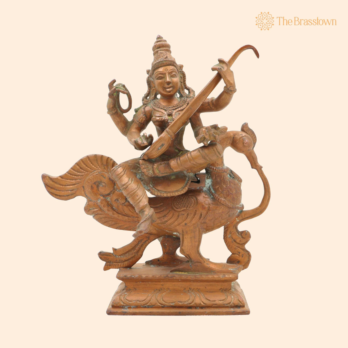 Handcrafted Bronze Saraswati Idol – Panchaloha Veena Goddess Murti, Sharada, Vani, Vagdevi Statue for Home, Temple & Pooja Décor 7 Inch 1