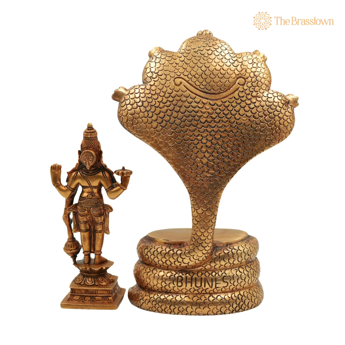 Brass Vishnu on Sheshnag Idol – Handcrafted Peetal Murti of Narayana, Temple, and Office Décor 10.5 Inch 4