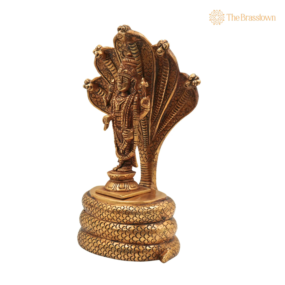 Brass Venkateshwara Idol - Balaji on Sheshanag Murti – Handcrafted Srinivasa Statue for Home Décor, Temple, Pooja, and Spiritual Gifting 10.5 Inch 2