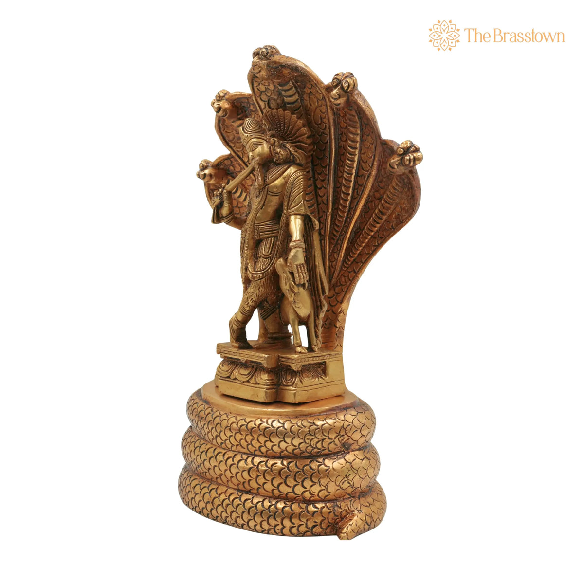 Brass Krishna Idol on Sheshnag – Handcrafted Gopal, Balakrishna, Radha Krishna Murti for Home, Temple & Pooja Décor 10.5 Inch 2