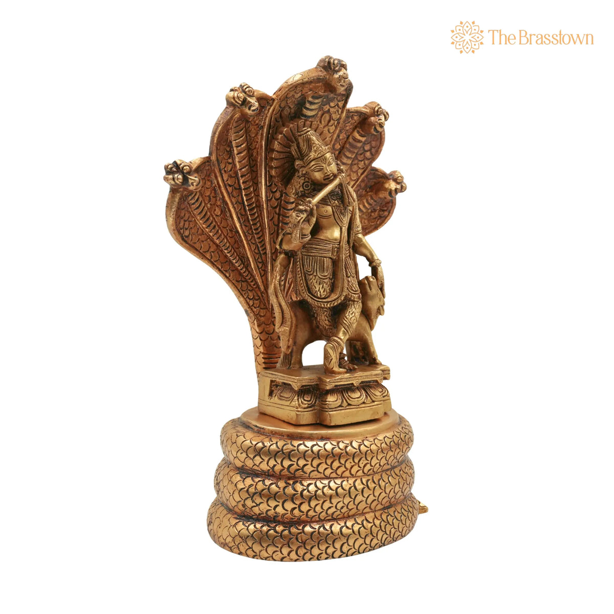 Brass Krishna Idol on Sheshnag – Handcrafted Gopal, Balakrishna, Radha Krishna Murti for Home, Temple & Pooja Décor 10.5 Inch 3