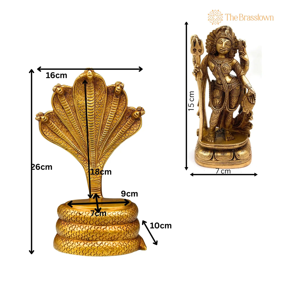 Brass Ardhanarishvara Idol On 5-Headed Sheshnag Chowki – Handcrafted Home Décor Statue, Perfect Ardhnarishwar/Ardhnari Murti 10.5 Inch 5