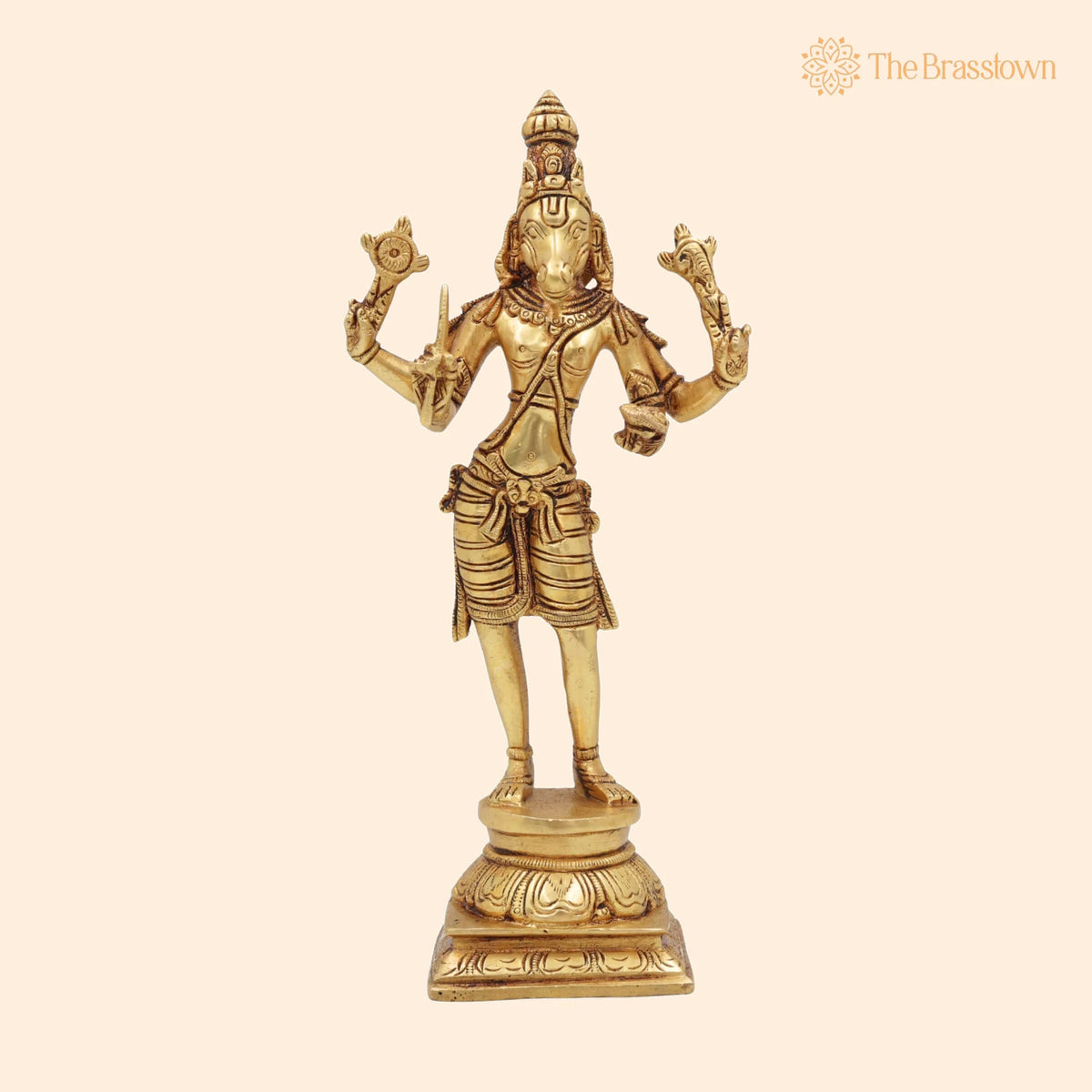 Brass Hayagriva Idol – Handcrafted Hayagreeva Murti Hayasirsa Veda Moorthy Vidya Varada Lakshmi Hayagriva Statue for Pooja, Temple 9 Inch 1