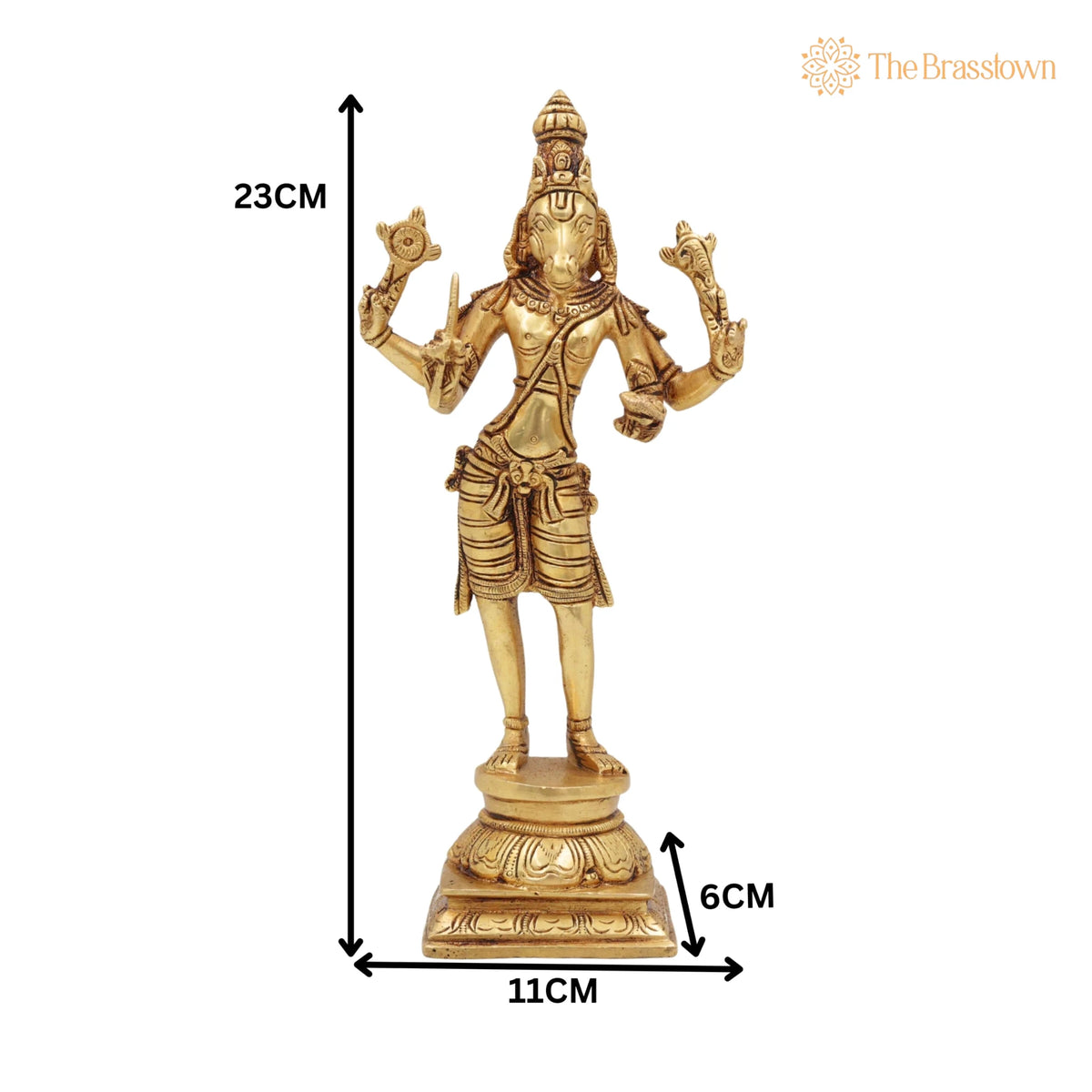Brass Hayagriva Idol – Handcrafted Hayagreeva Murti Hayasirsa Veda Moorthy Vidya Varada Lakshmi Hayagriva Statue for Pooja, Temple 9 Inch 5