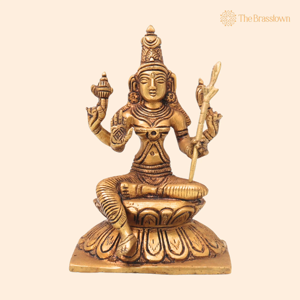 Brass Rajarajeshwari Idol – Handcrafted Kamakshi Shodashi Devi Statue for Puja & Home Décor 5.5 Inch 1