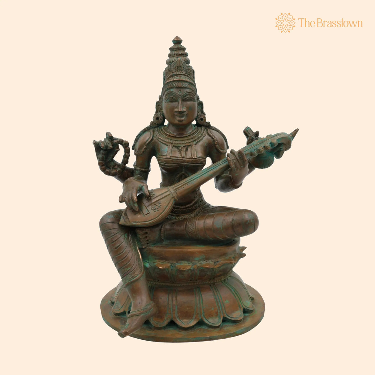 Bronze Panchadhatu Saraswati Murti – Handcrafted Saraswati Statue for Home, Temple & Pooja Décor 9 Inch 1