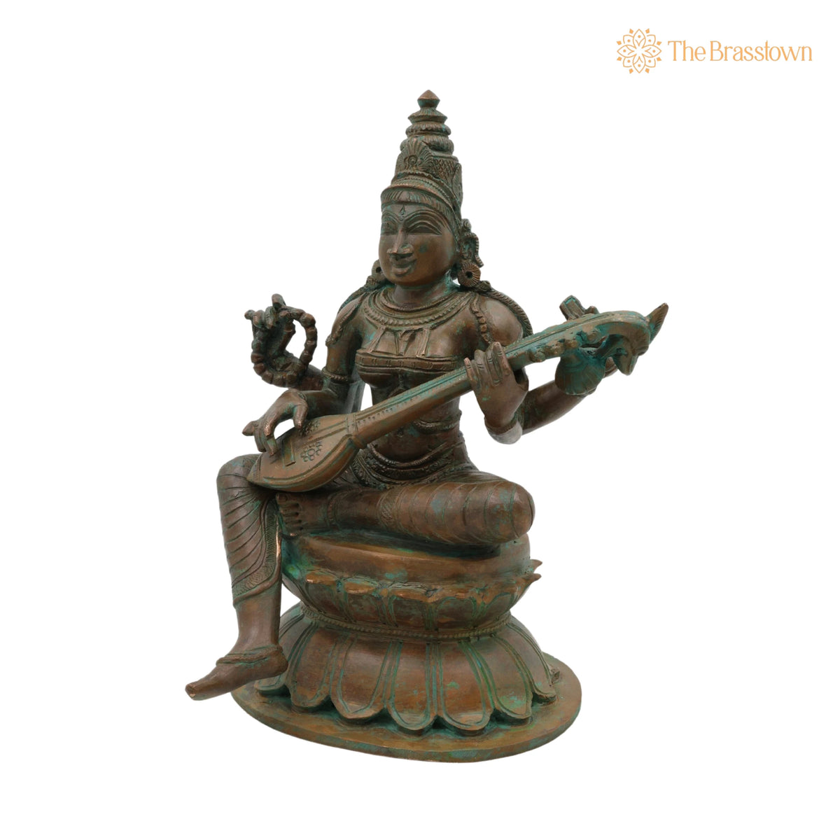 Bronze Panchadhatu Saraswati Murti – Handcrafted Saraswati Statue for Home, Temple & Pooja Décor 9 Inch 2